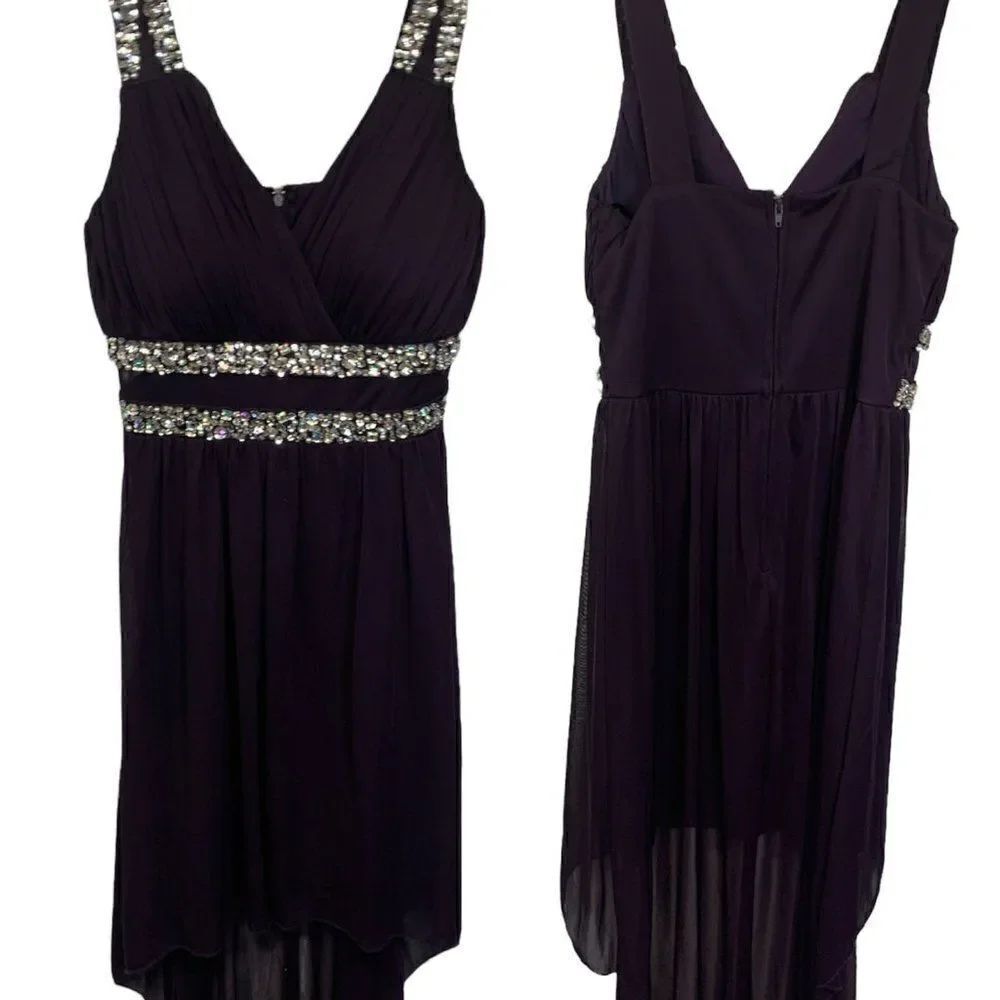 Jodi Kristopher deep purple High Low Formal Dress